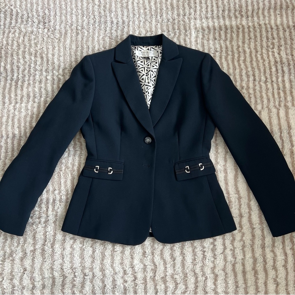 Tahari Navy Blue Structured Blazer